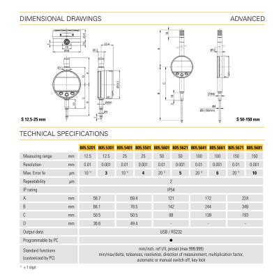 SYLVAC Digital mätklocka S_DIAL WORK ADVANCED 12,5 x 0,01 mm IP54 (805.5201)